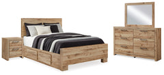 Hyanna Queen Panel Bed with Storage, Dresser, Mirror and Nightstand