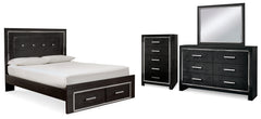 Kaydell Queen Upholstered Panel Bed, Dresser, Mirror and Chest