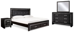 Kaydell King Panel Storage Bed, Dresser, Mirror and Nightstand