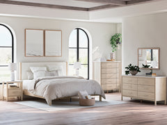 Cadmori King Upholstered Panel Bed, Dresser and Nightstand