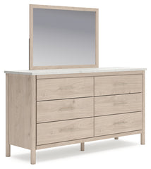 Cadmori Queen Upholstered Panel Bed, Dresser and Mirror