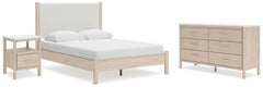 Cadmori Queen Upholstered Panel Bed, Dresser and Nightstand