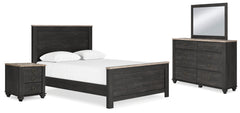 Nanforth Queen Panel Bed, Dresser, Mirror and Nightstand