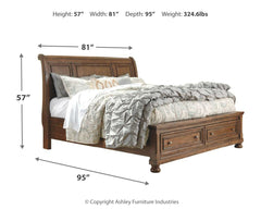 Flynnter California King Sleigh Bed with 2 Storage Drawers