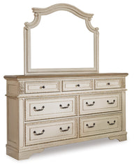Realyn Queen Upholstered Panel Bed, Dresser and Mirror