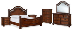 Lavinton King Poster Bed, Dresser, Mirror, Chest and 2 Nightstands