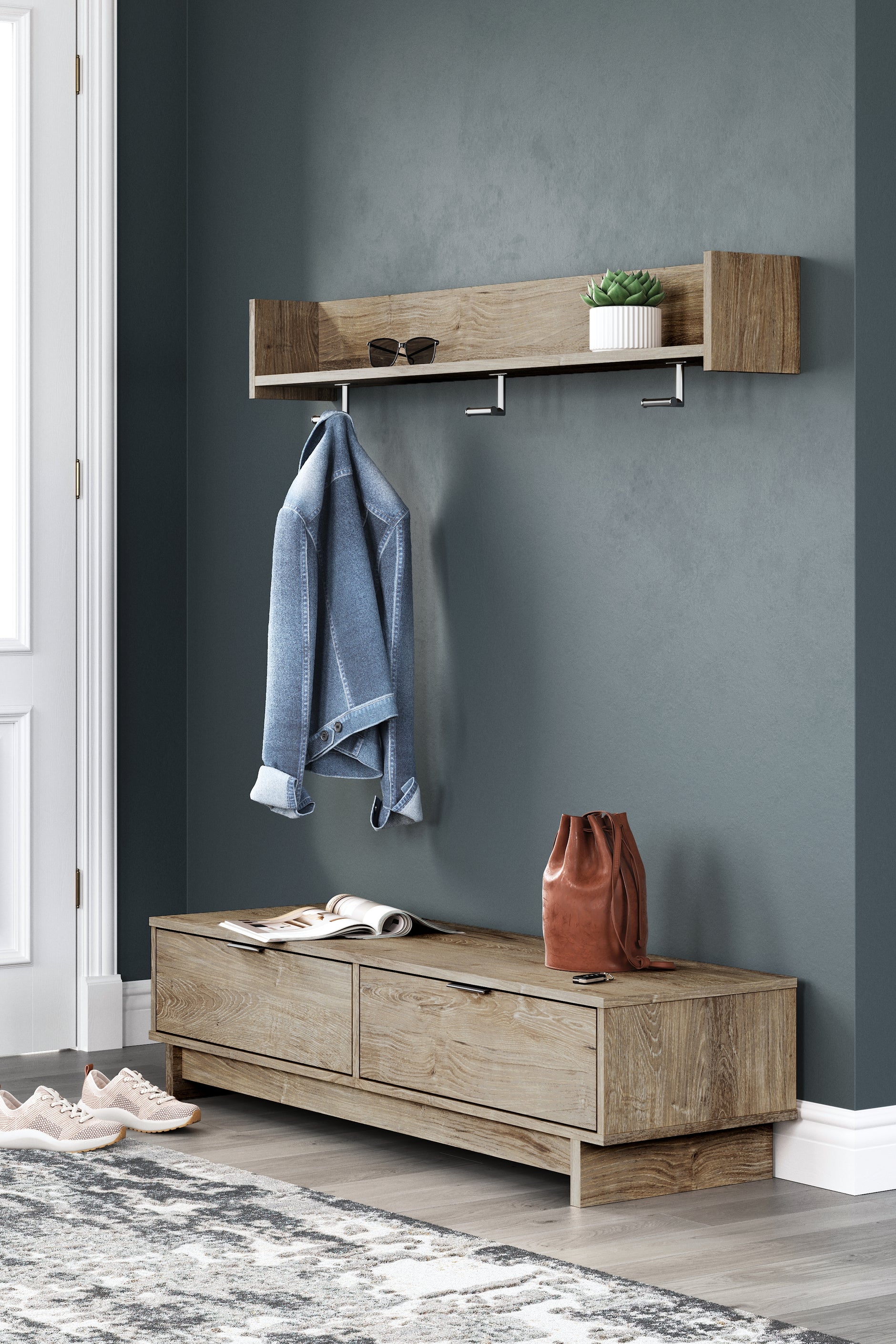 Socalle - Light retailer Natural - Wall Mounted Coat Rack With shelf